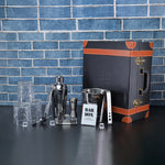 Portable Bar Set in Leather case with 3 Whiskey Glass(Vintage Black)