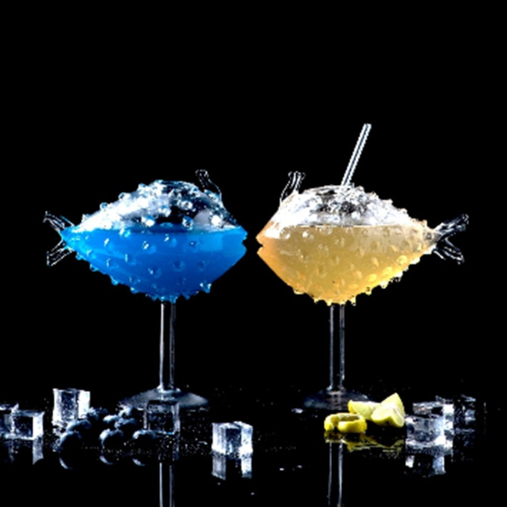 Bar Box 2 PCS Pufferfish Cocktail Glass Transparent Goblet Glass Cup with Wine Glass Bar Party Drinkware