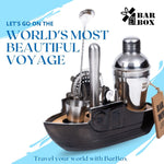 Bar Box Silver 8-Piece Cocktail Shaker Set with Boat Shaped Stand - Bar Tools|Bartender Kit (Silver)