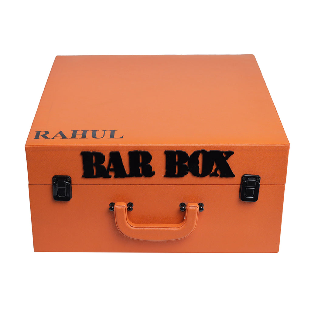 Bar Box Premium Travel Cocktail Bar Set 13 Piece Portable Bar Box Bartender Kit with Hip Flask,Cocktail Shaker Set and 6 Drink Glasses (Orange - Black Matte)