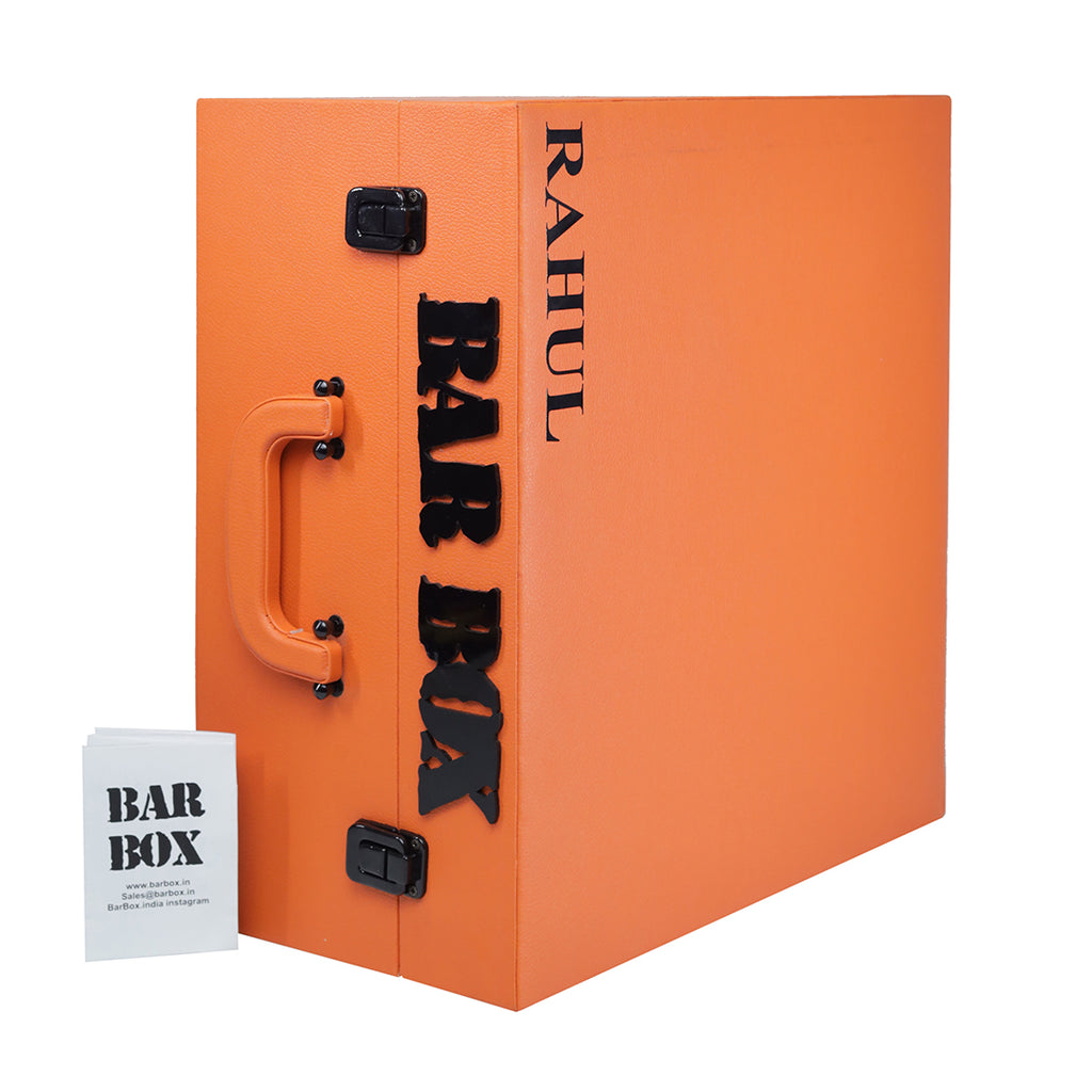 Bar Box Premium Travel Cocktail Bar Set 13 Piece Portable Bar Box Bartender Kit with Hip Flask,Cocktail Shaker Set and 6 Drink Glasses (Orange - Black Matte)