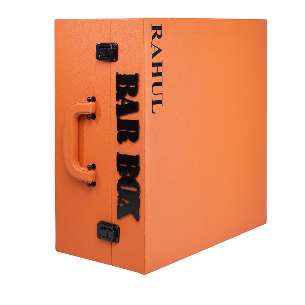 Bar Box Premium Travel Cocktail Bar Set 13 Piece Portable Bar Box Bartender Kit with Hip Flask,Cocktail Shaker Set and 6 Drink Glasses (Orange - Black Matte)