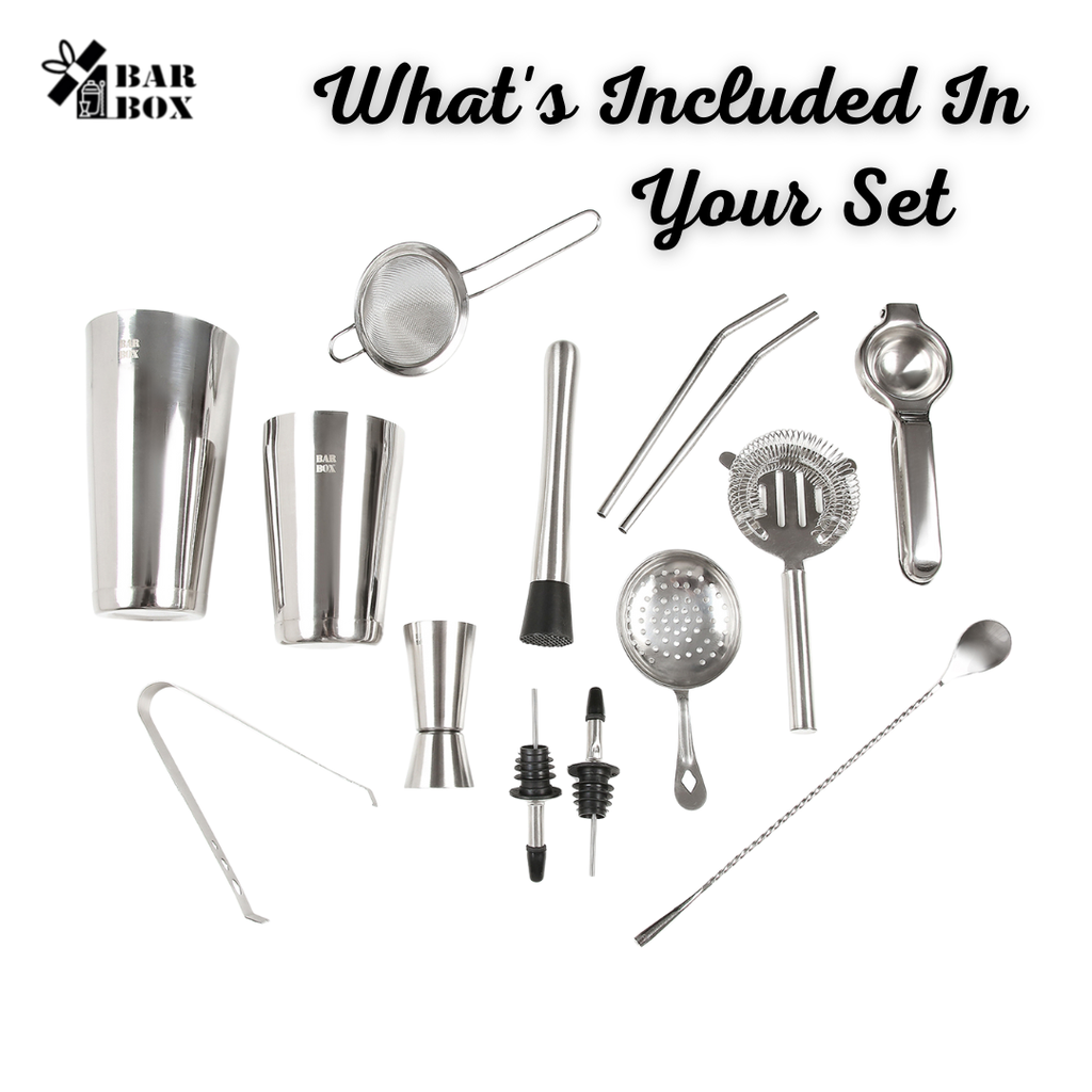 Bar Box Cocktail & Barware Tool Sets 14 Pcs Cocktail Shaker Set | Steel Bartender Kit Bar Set