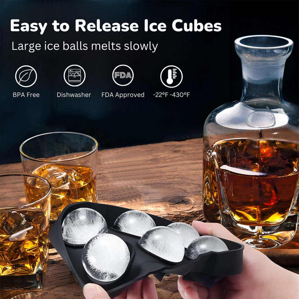  Bar Box Ice Cube Tray, 2 INCH Whiskey Ice Mold, Leak-free Round Ice Cube Mold, Easy Fill & Release Ice Ball Maker for Whiskey Cocktails Bourbon