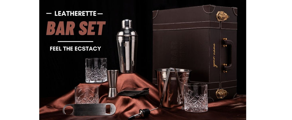 leatherette bar set premium leather set box ice bucket home bar set