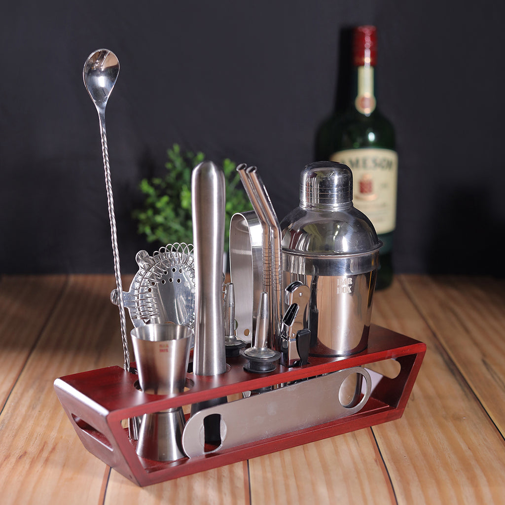 BarBox Cocktail Shaker Set with Table display stand (Stainless Steel Brown)