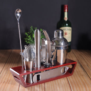 BarBox Cocktail Shaker Set with Table display stand (Stainless Steel Brown)
