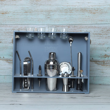 BarBox Home Bar Kit with Military Grey Wall-mount Stand (19-Pcs)(Silver)