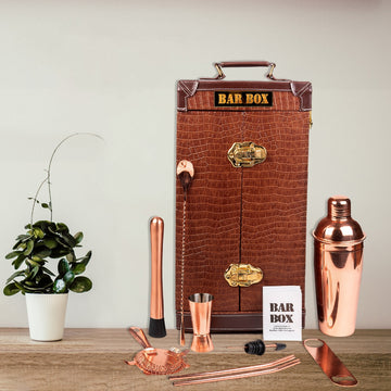 Bar Box Kitchen & Dining BarBox Portable leather Bar cabinet (16-Pcs)(Brown -Rose Gold)