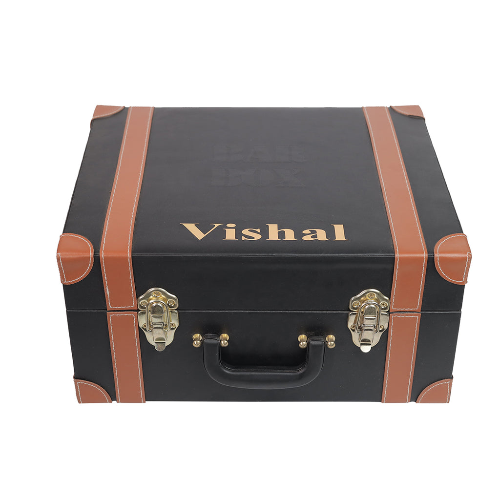 BarBox Portable Bar Set in Leather case with 3 Whiskey Glass(Vintage Black)