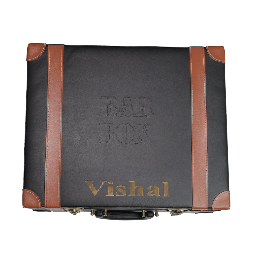 BarBox Portable Bar Set in Leather case with 3 Whiskey Glass(Vintage Black)