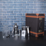 BarBox Portable Bar Set in Leather case with 3 Whiskey Glass(Vintage Brown)