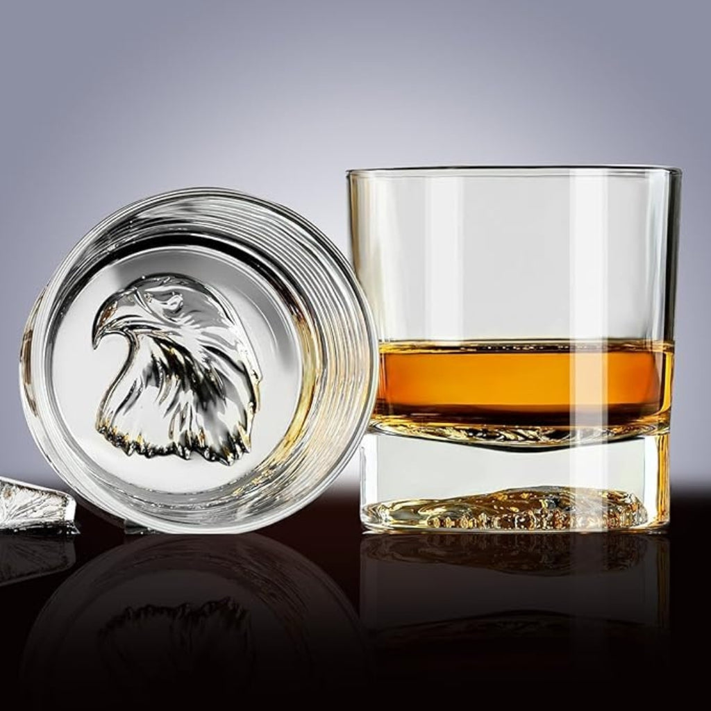 Eagle whiskey glass Whiskey tumbler Crystal whiskey glass Bourbon glass Eagle design glassware Drinking glass with eagle motif Decorative whiskey glass Unique whiskey glass Handcrafted whiskey glass Collectible whiskey glass