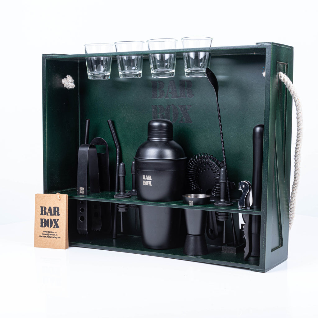 Home Bar Kit with Military Green Wall-mount Stand  19-Pcs Black Matte