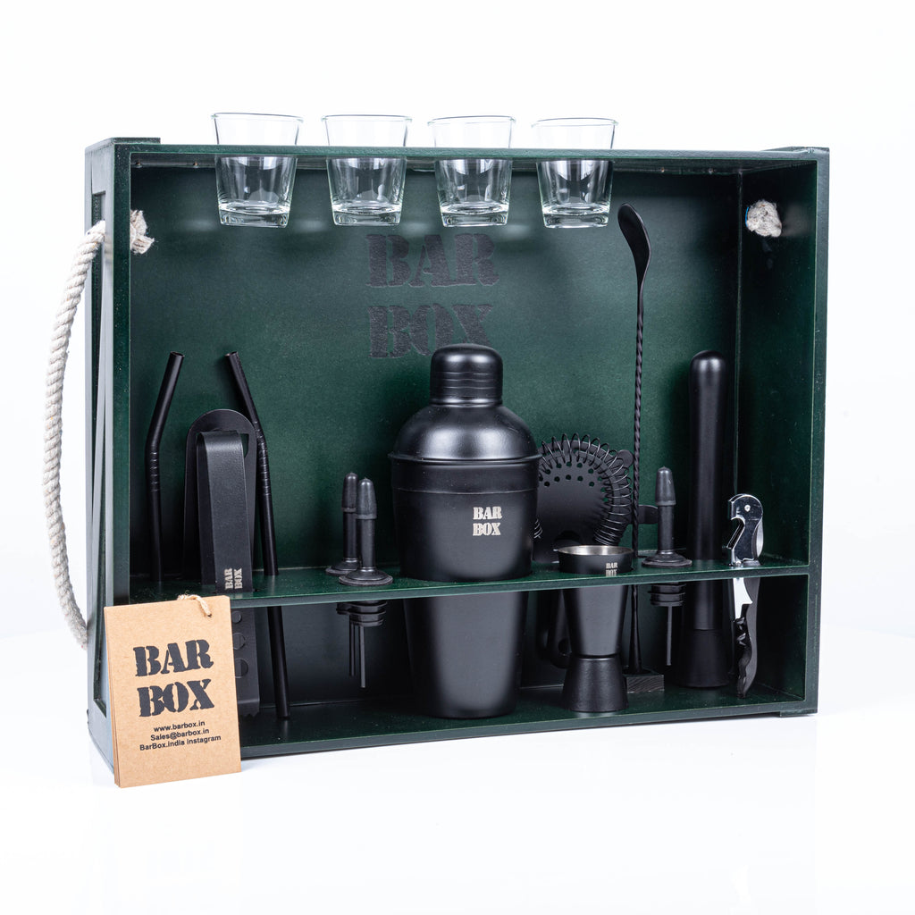 Home Bar Kit with Military Green Wall-mount Stand  19-Pcs Black Matte