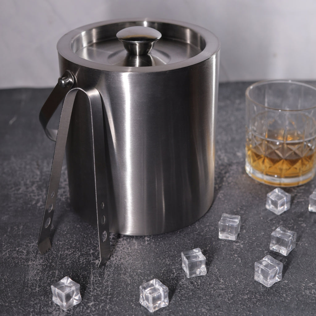 Bar Box BarBox Double Walled Stainless Steel Insulated Ice Bucket with Lid and Tong | Keeps Ice Cold for 6 h | Perfect for Home bar, Gifting, Parties(1.5L)