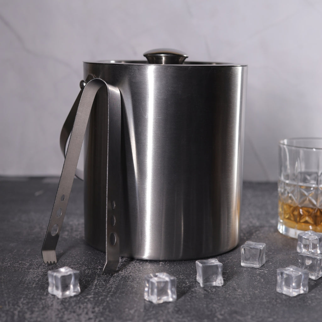 Bar Box BarBox Double Walled Stainless Steel Insulated Ice Bucket with Lid and Tong | Keeps Ice Cold for 6 h | Perfect for Home bar, Gifting, Parties(1.5L)