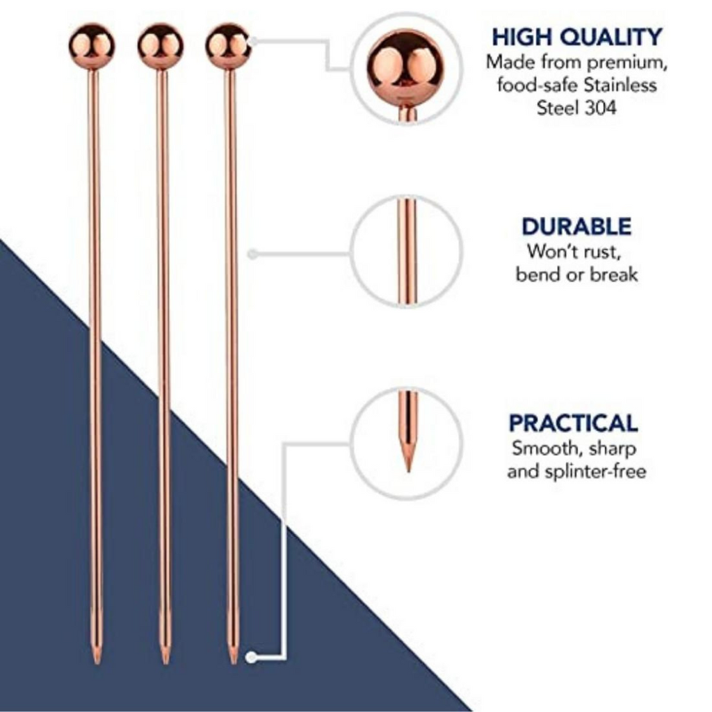 Products Bar Box Rose-Gold Cocktail Picks | Reusable Martini Picks - Stainless Steel Toothpicks (Set of 6)