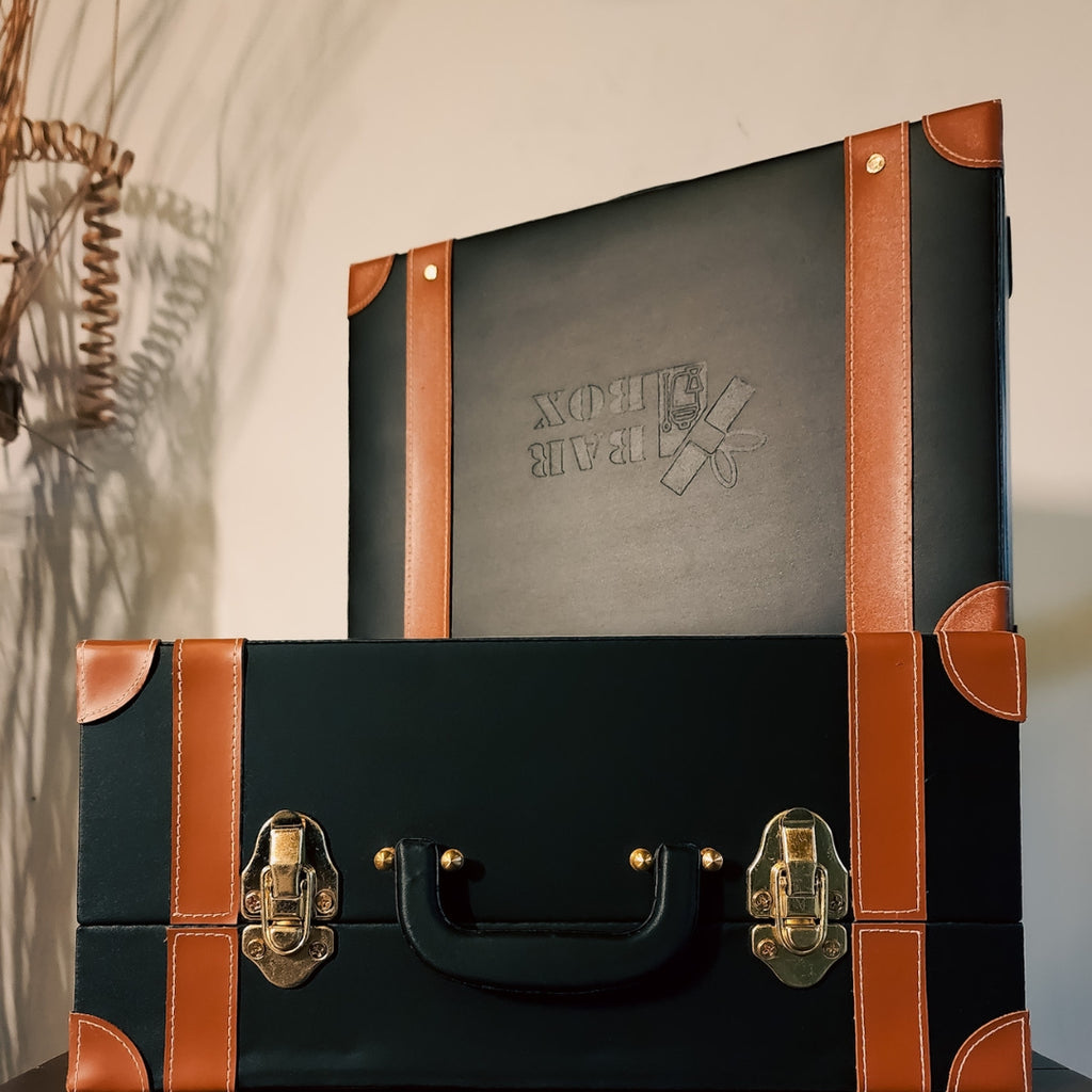 Portable Bar Set in Leather case with 3 Whiskey Glass(Vintage Black)