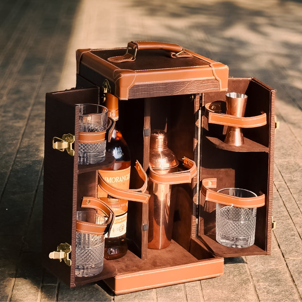Portable leather home bar cabinet (Brown)