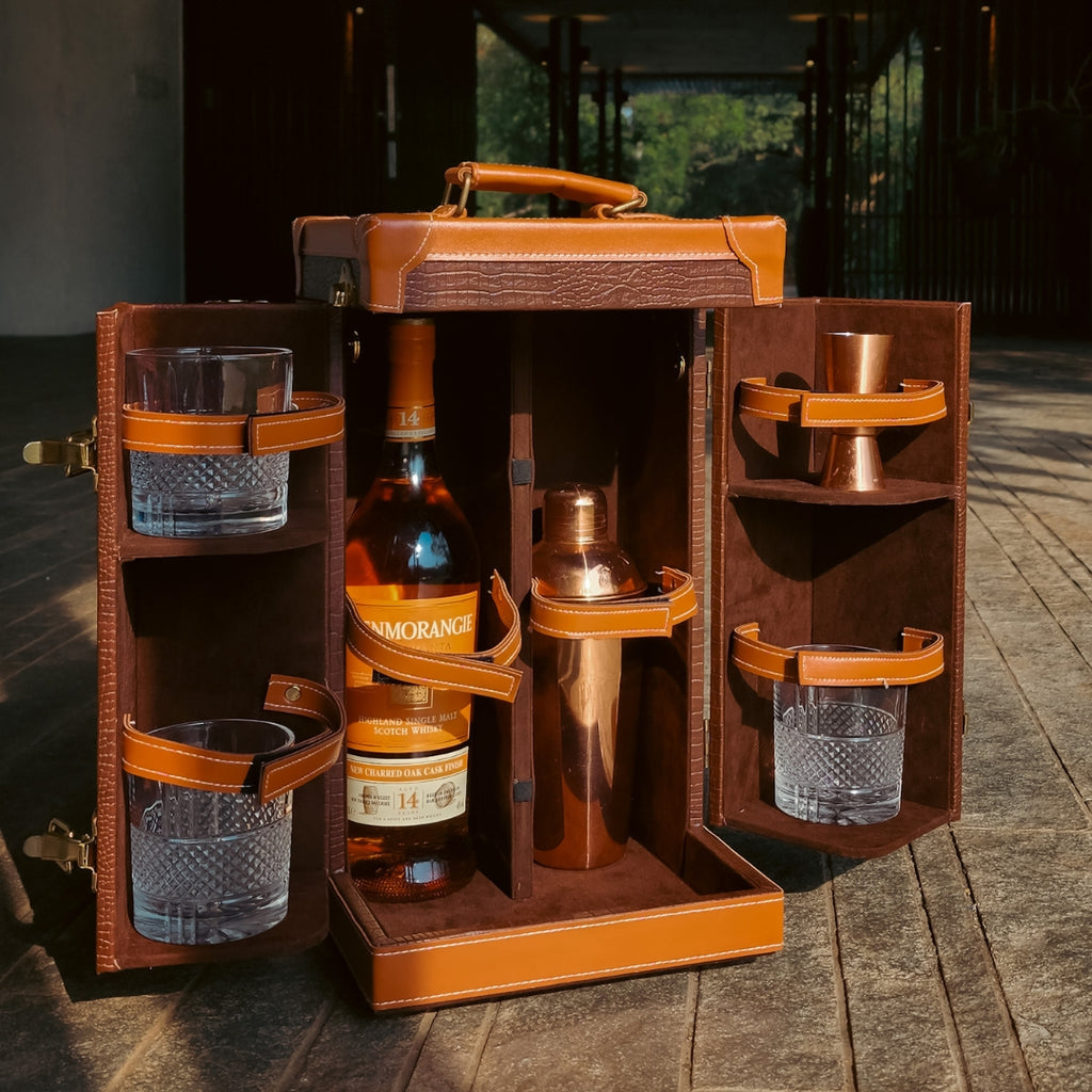 Portable leather home bar cabinet (Brown)