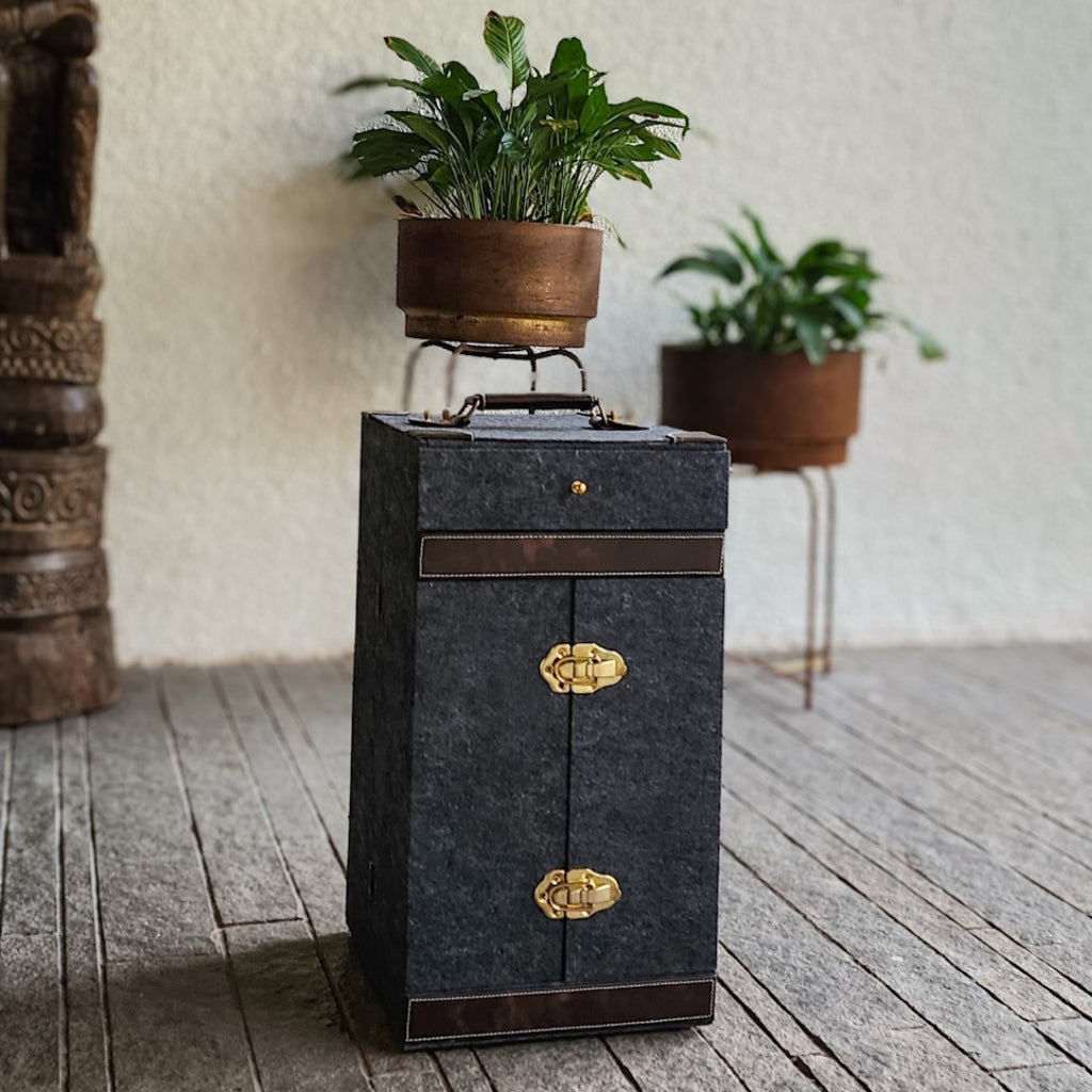 Portable leather home bar cabinet Grey