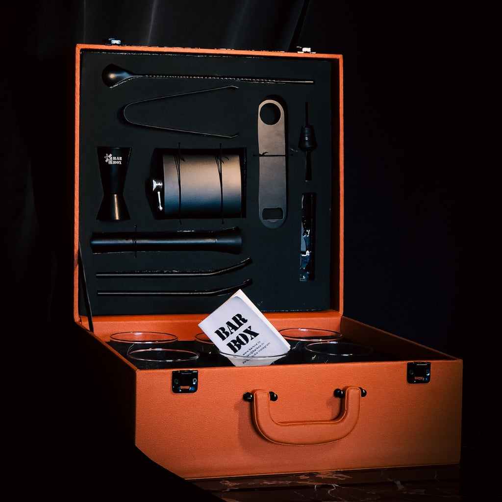 Premium Orange Leather 13 Piece Travel Bar Set