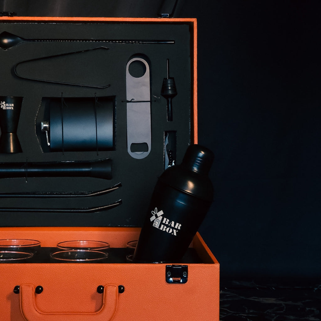 Premium Orange Leather 13 Piece Travel Bar Set