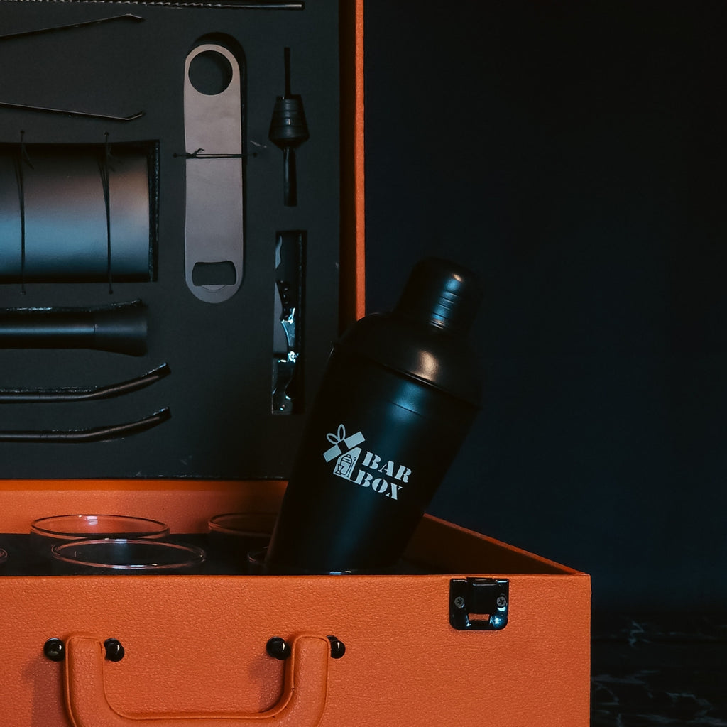 Premium Orange Leather 13 Piece Travel Bar Set