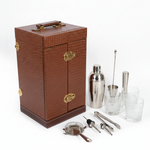 BarBox Portable leather Bar cabinet (16-Pcs)(Brown - Silver)