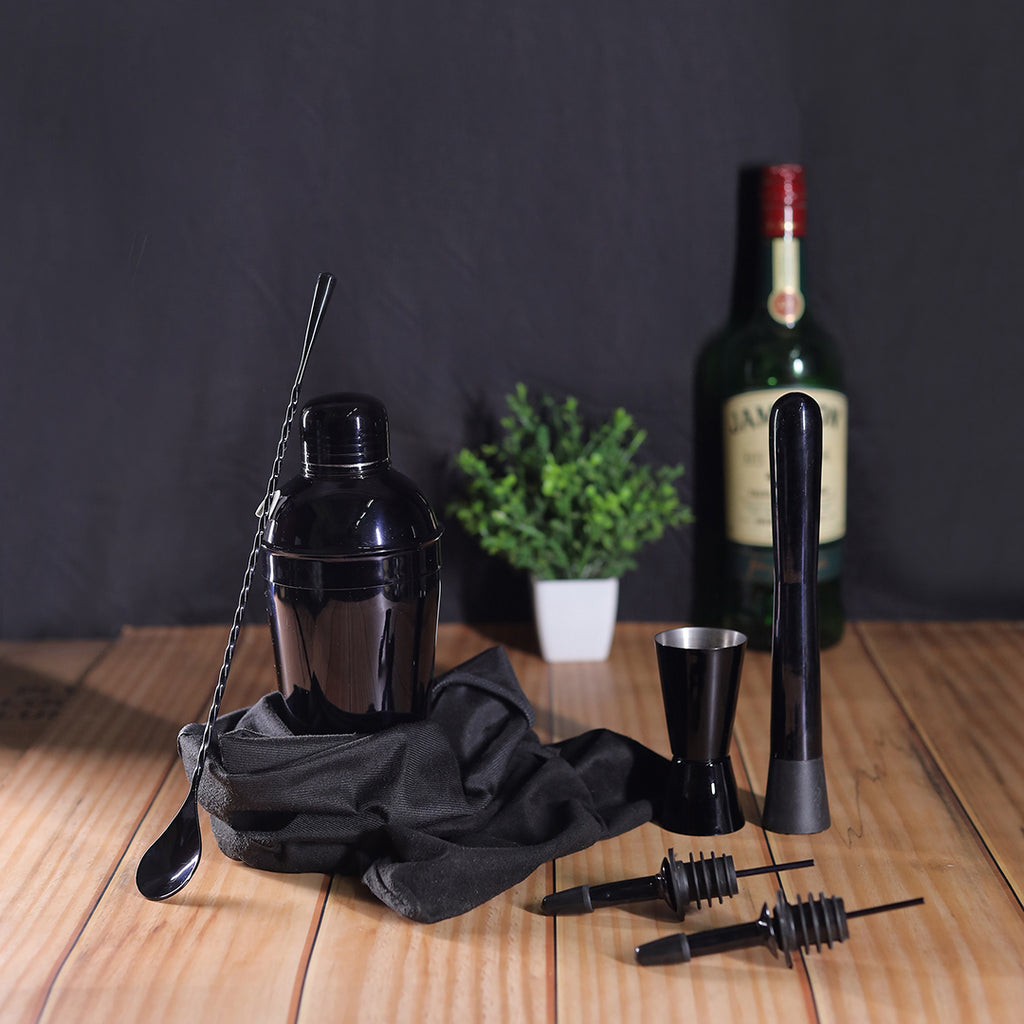 Bar Box 6-Piece Premium Bar Tools Kit in Velvet Bag (Metallic Black)