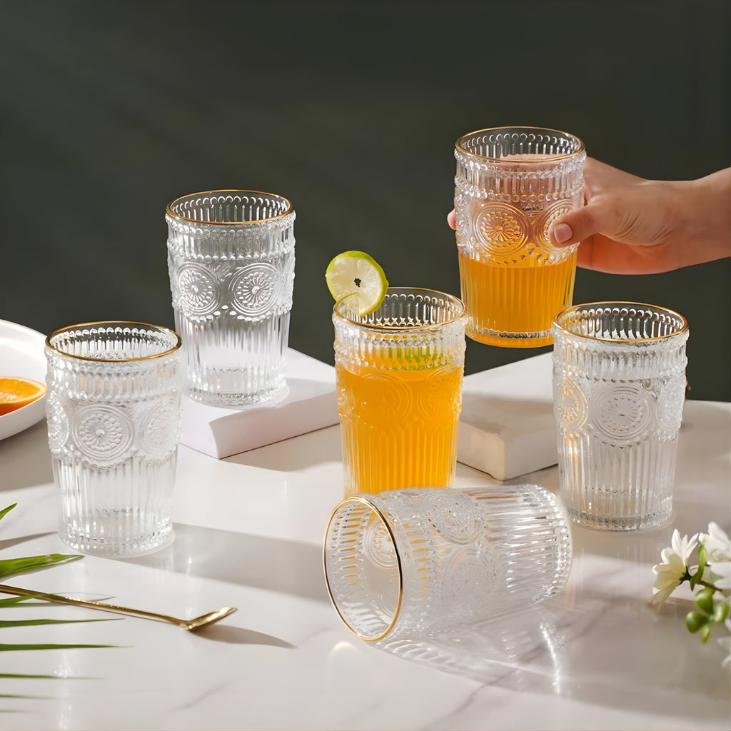 Bar Box Posh Collection, Half Star Double Old Fashioned Glasses, Perfect for Serving Scotch, Whiskey or Mixed Drinks, Wine, Cocktails, Juice, and Water 300 ml (Clear) - Pack of 2