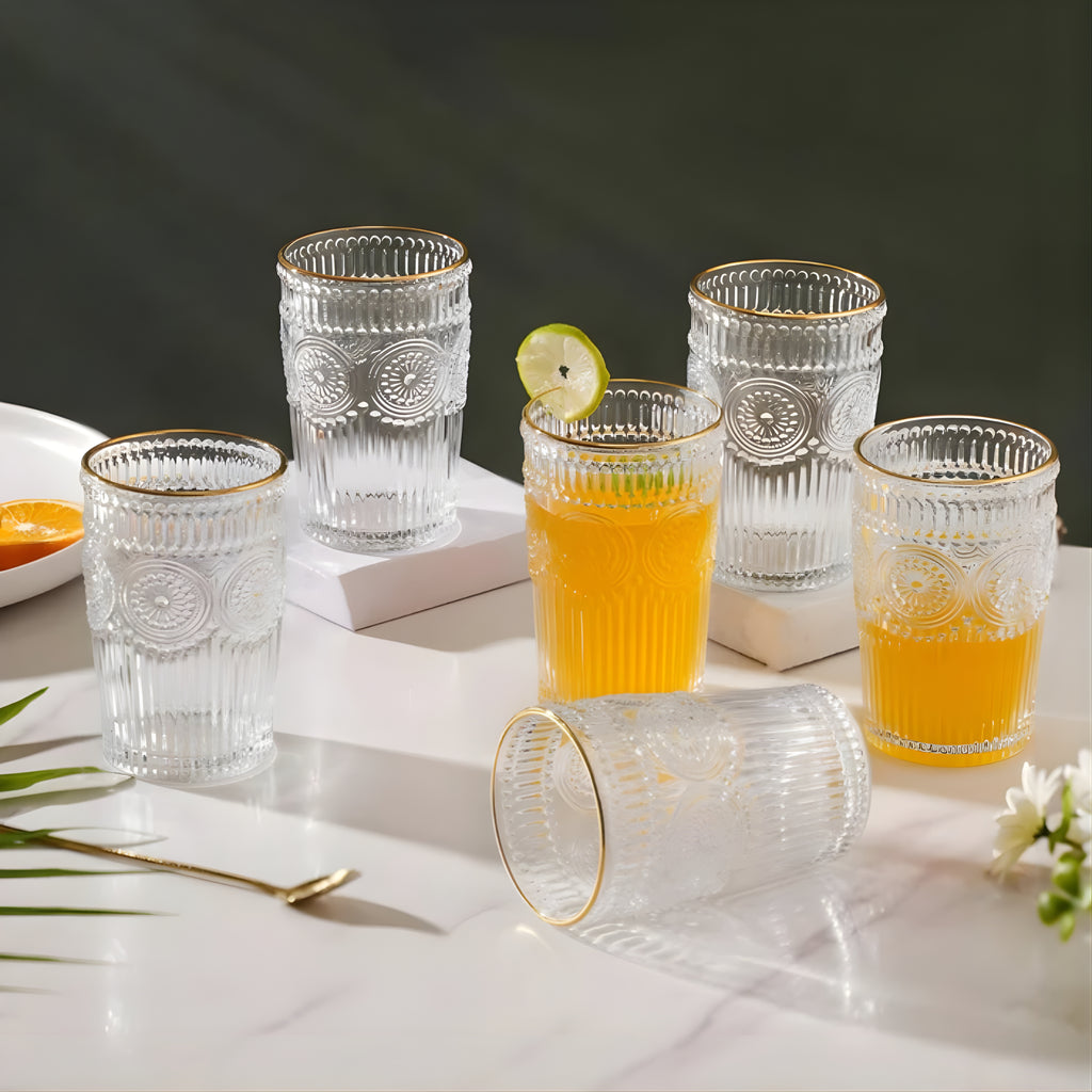 Bar Box Posh Collection, Half Star Double Old Fashioned Glasses, Perfect for Serving Scotch, Whiskey or Mixed Drinks, Wine, Cocktails, Juice, and Water 300 ml (Clear) - Pack of 2