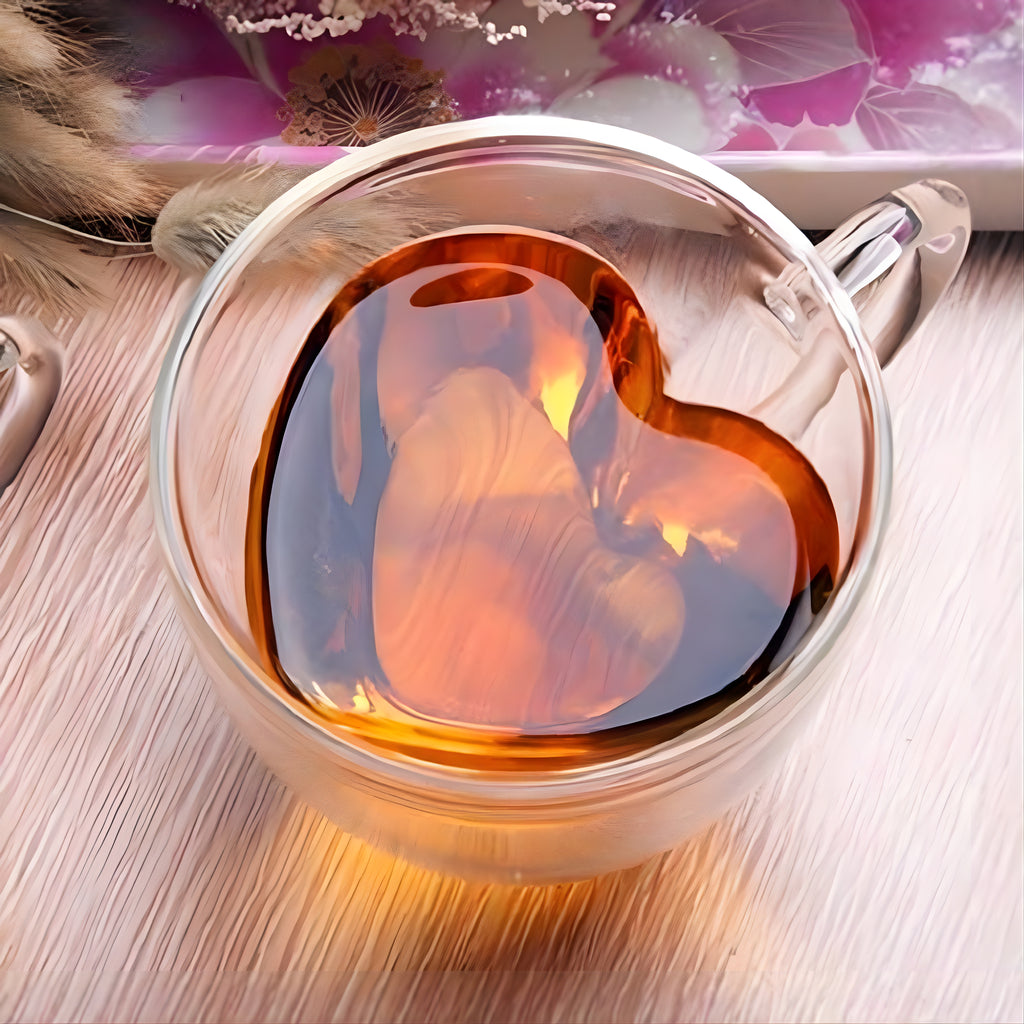 Bar box Transparent Double Wall Heart Shape Borosilicate Glass Mug Coffee Tea Cup 270 ml Set of 2