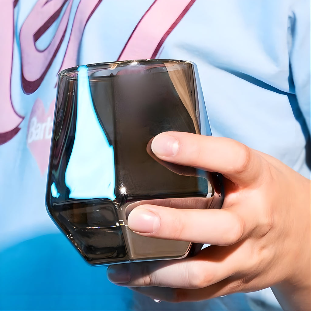 Bar Box Diamond Whiskey Glasses Golden Rim Set of 6 Water Juice Tumbler Tilted Scotch Glass 300ml Whisky Glass Modern Look Glassware for Bourbon/Rum/Bar Tumbler (Black)