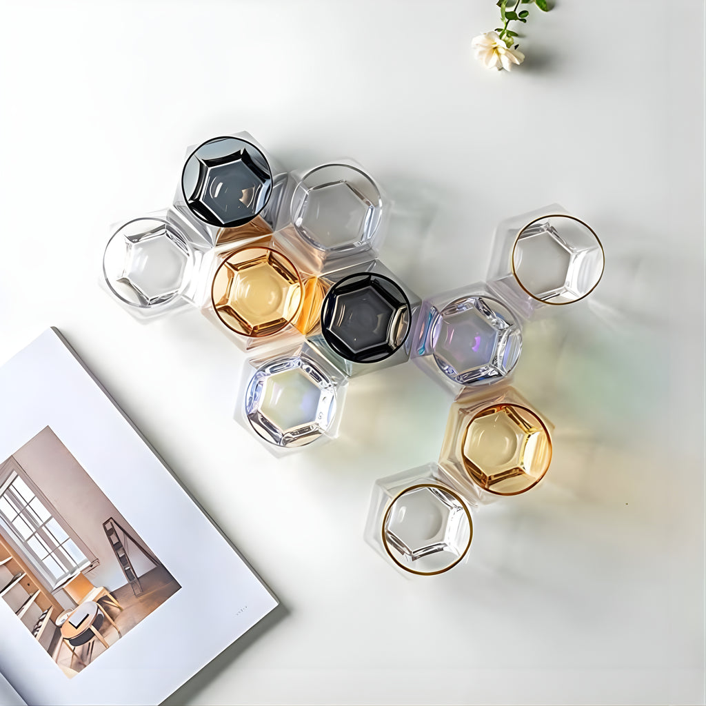 Products Bar Box Diamond Whiskey Glasses Golden Rim Set of 6 Water Juice Tumbler Tilted Scotch Glass 300ml Whisky Glass Modern Look Glassware for Bourbon/Rum/Bar Tumbler (Golden)