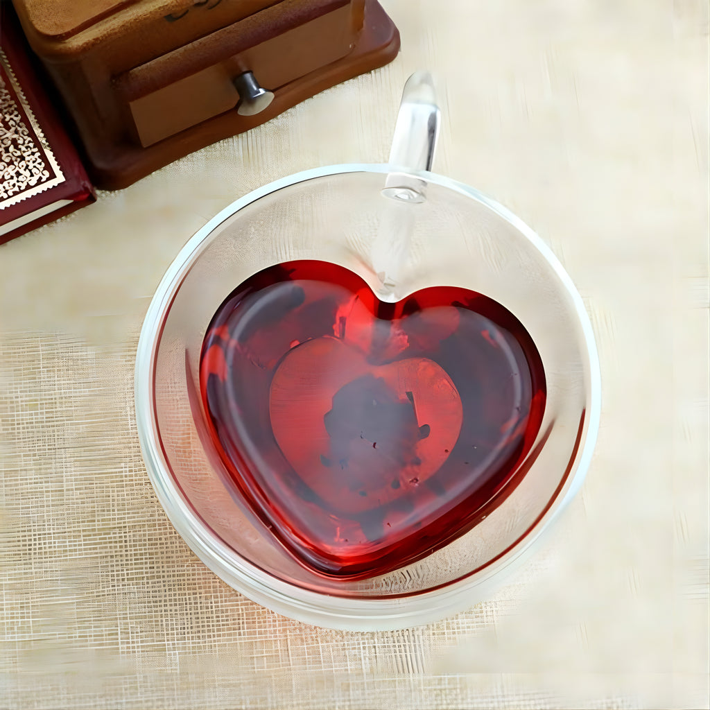 Bar box Transparent Double Wall Heart Shape Borosilicate Glass Mug Coffee Tea Cup 270 ml Set of 2