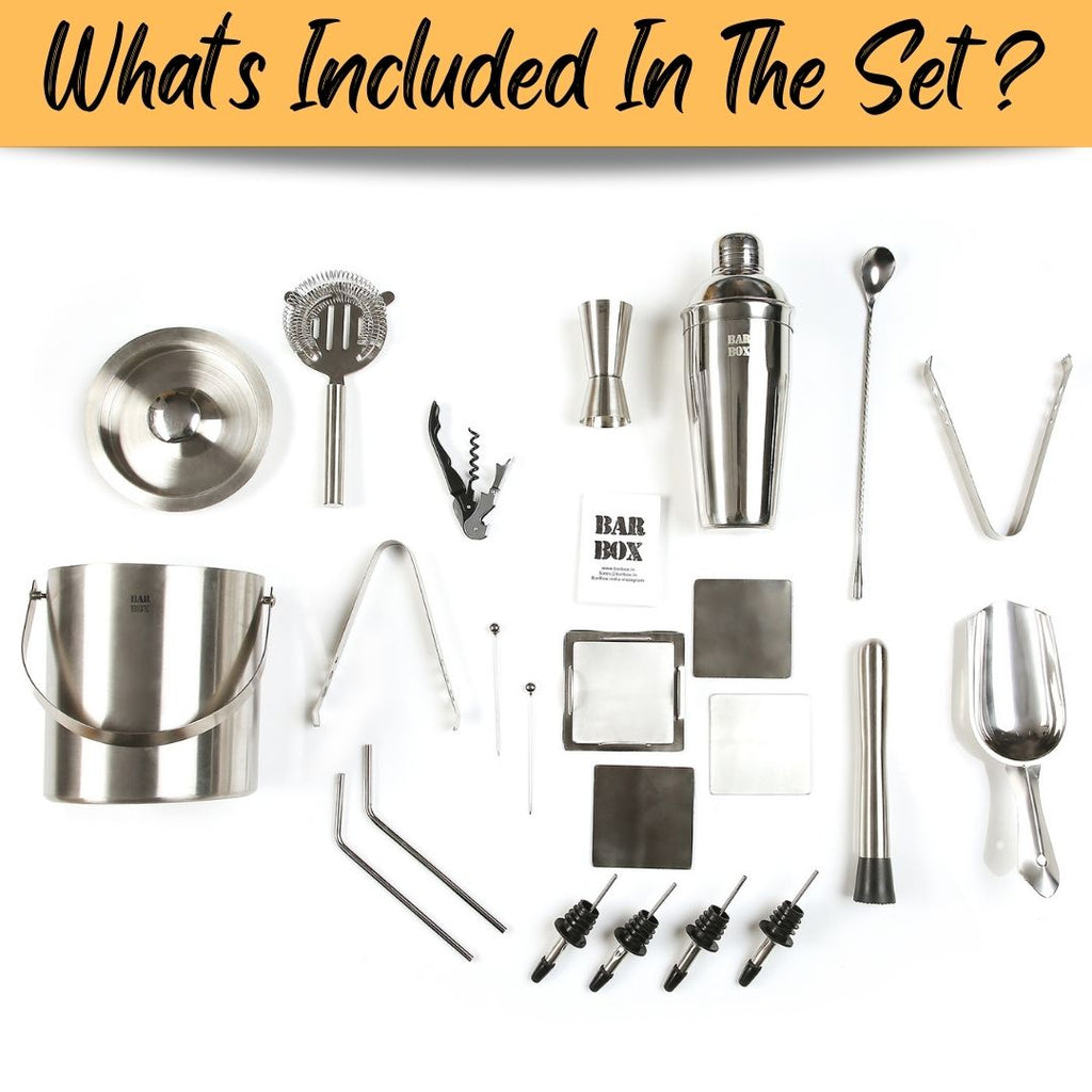 Bar Box 17 PCS Cocktail Shaker Set Food Grade Stainless Steel Bartender Kit Bar Set with Ice Bucket Set and Coasters