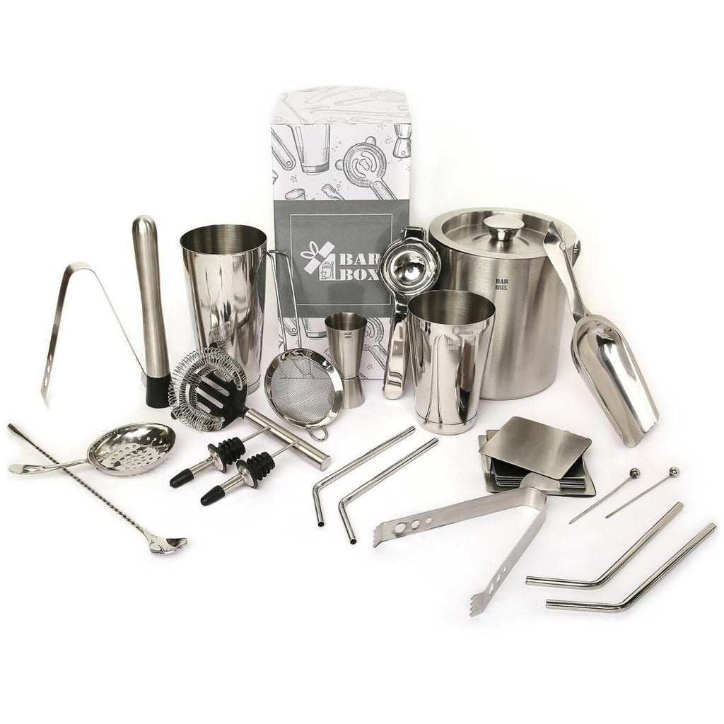 Bar Box 20 PCS Cocktail Shaker Set Food Grade Stainless Steel Bartender Kit with Ice Buck Set and Coasters