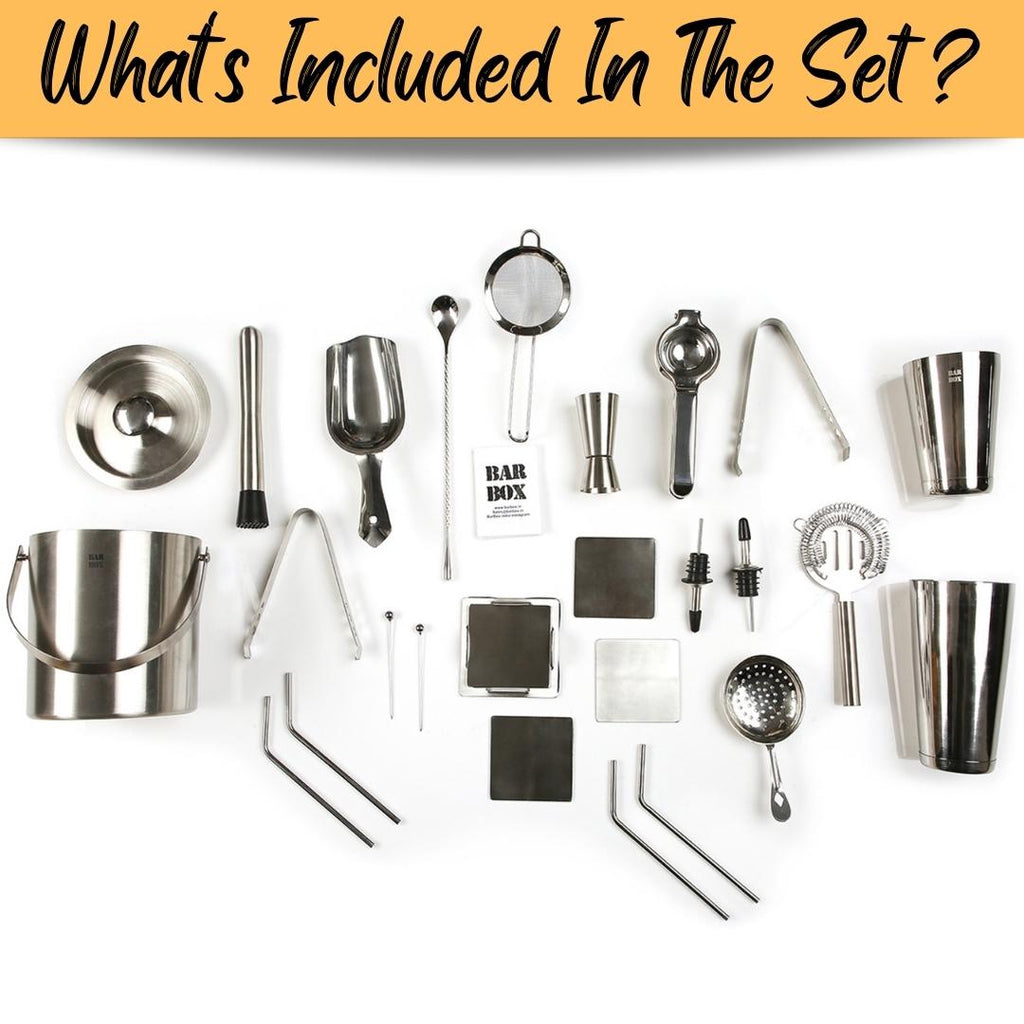 Bar Box 20 PCS Cocktail Shaker Set Food Grade Stainless Steel Bartender Kit with Ice Buck Set and Coasters
