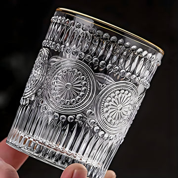Bar Box Premium Tumbler Design Lead-Free Golden Rim Crystal Clear Glasses, for Serves Beverages at Restaurant, Home, Bar, Cafe (Transparent_300ml), Set of - (2)