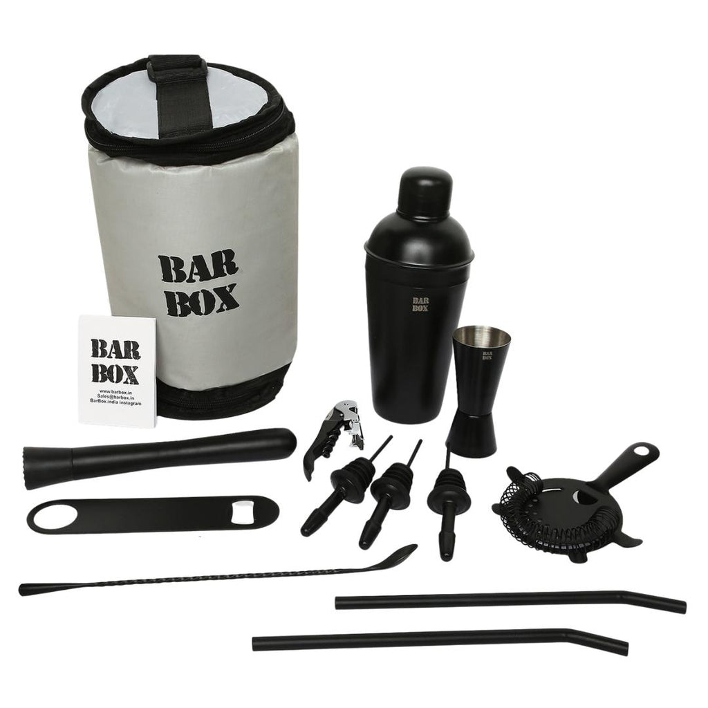     BarBoxTravelKitBag_EasytoCarryPortableMinibarLiquorToolSet_Grey-BlackMatte