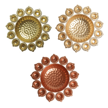 Diya Shape Flower Decorative Urli Bowl | Potpourri Bowl | Tea Light Candles Holder Bowl for Home,Office,and Table Decor (Set of 3)