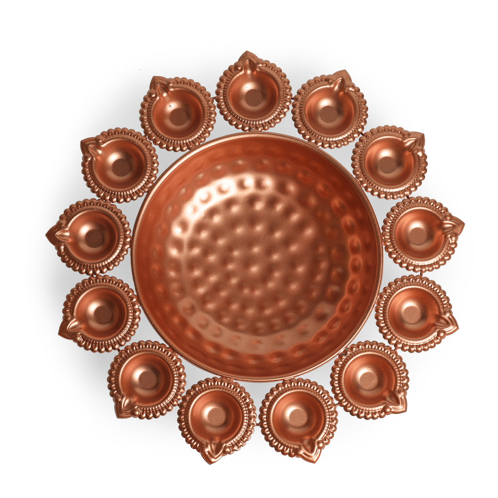 Diya Shape Flower Decorative Urli Bowl | Potpourri Bowl | Tea Light Candles Holder Bowl for Home,Office,and Table Decor (Rose Gold)