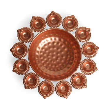 Diya Shape Flower Decorative Urli Bowl | Potpourri Bowl | Tea Light Candles Holder Bowl for Home,Office,and Table Decor (Rose Gold)