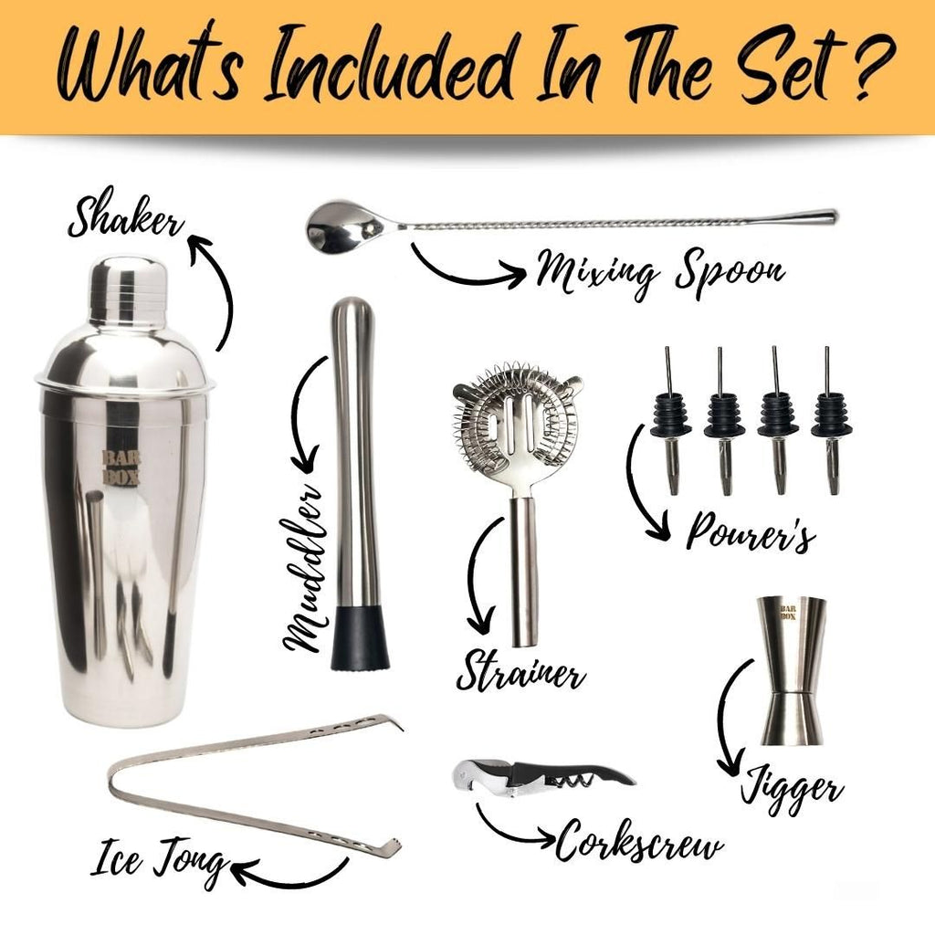 Bar Box Cocktail & Barware Tool Sets 11 Pcs Bartending kit Cocktail Shaker Set made from food grade stainless steel bartender kit Bar Set