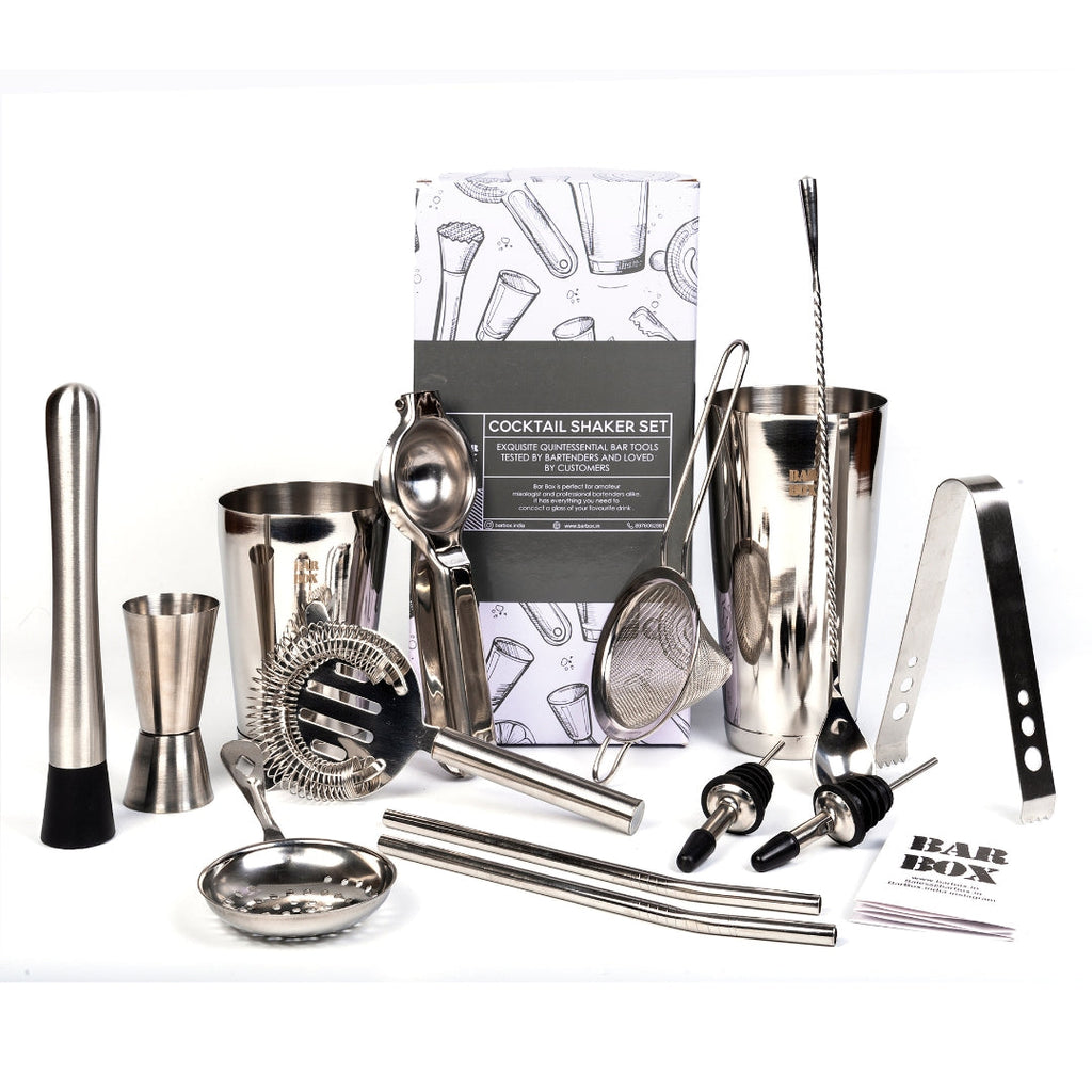 Bar Box Cocktail & Barware Tool Sets 14 Pcs Cocktail Shaker Set | Steel Bartender Kit Bar Set