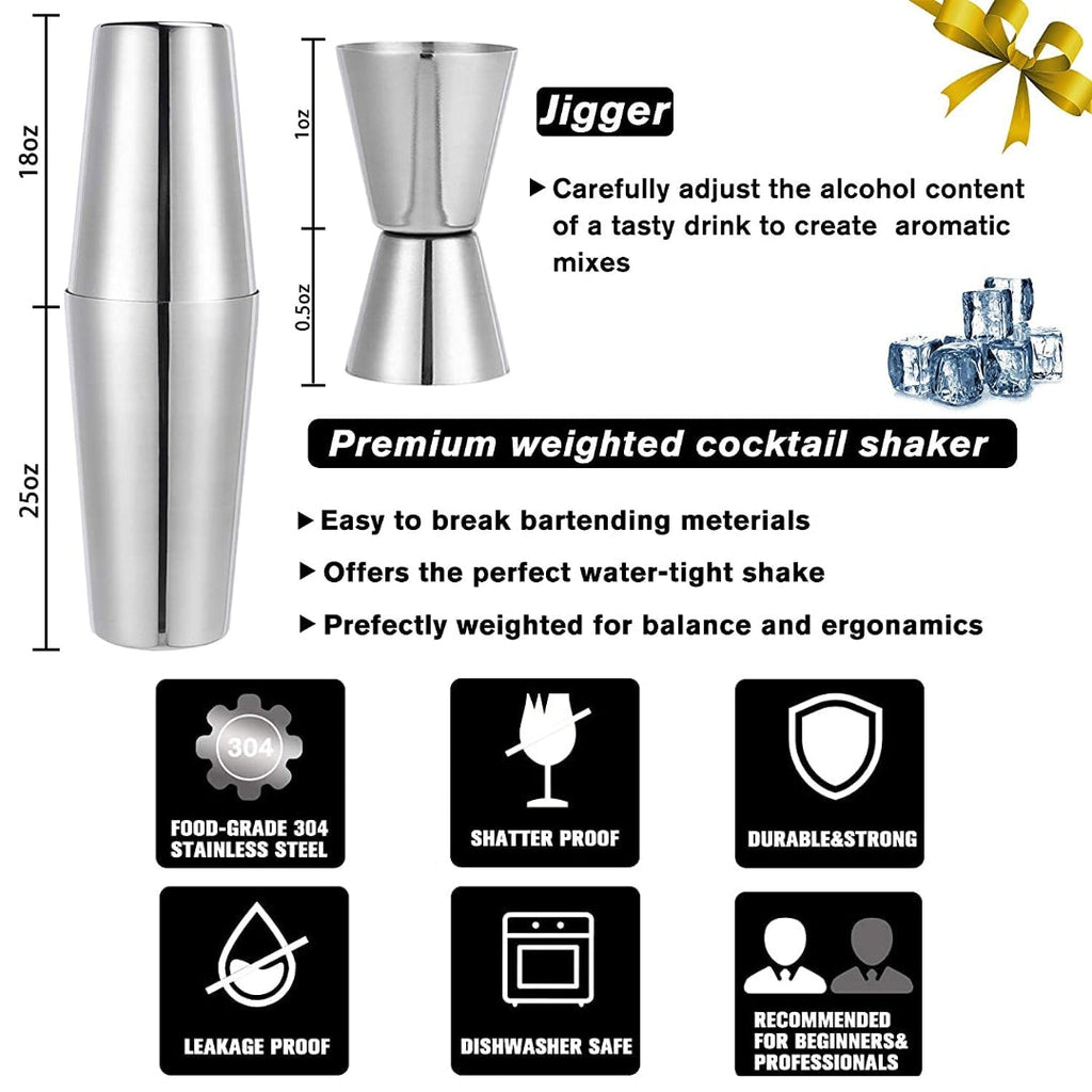 Bar Box Cocktail & Barware Tool Sets 14 Pcs Cocktail Shaker Set | Steel Bartender Kit Bar Set