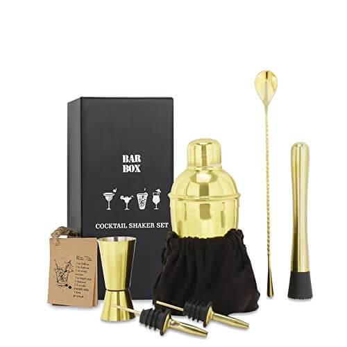 6-Piece Premium Bar Tools Kit in Velvet Bag (Gold) - Bar Box