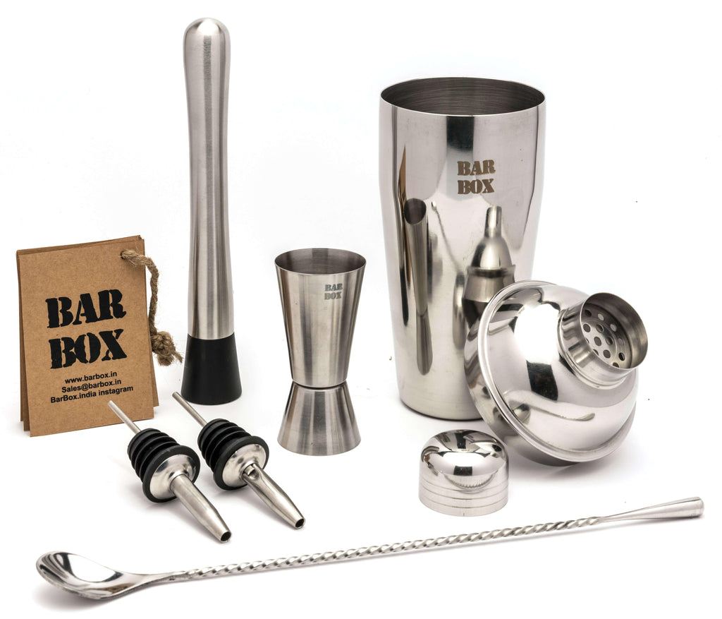 7 Pcs Cocktail Shaker Set | Steel Bartender Kit Bar Set - Bar Box
